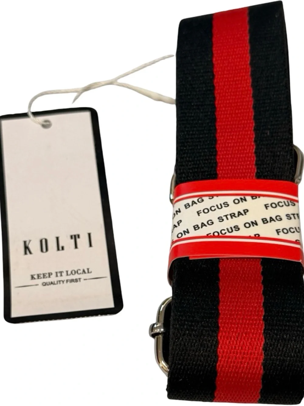 KOLTI Black Red Stripe Adjustable Crossbody Bag Strap Silver Hardware NWT